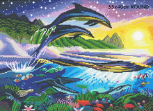 將圖片載入圖庫檢視器 Atlantic Dolphins Diamond Painting Art Kit Create Love Share 55x40cm Round